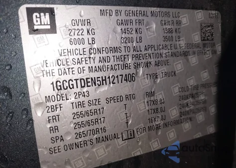 2017 Chevrolet Colorado Z71 из США, поврежденный, VIN 1GCGTDEN5H1217406